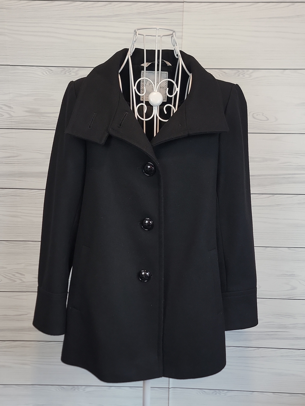 Larry Levine Wool Blend Car Coat Classic Black Women's Size XS